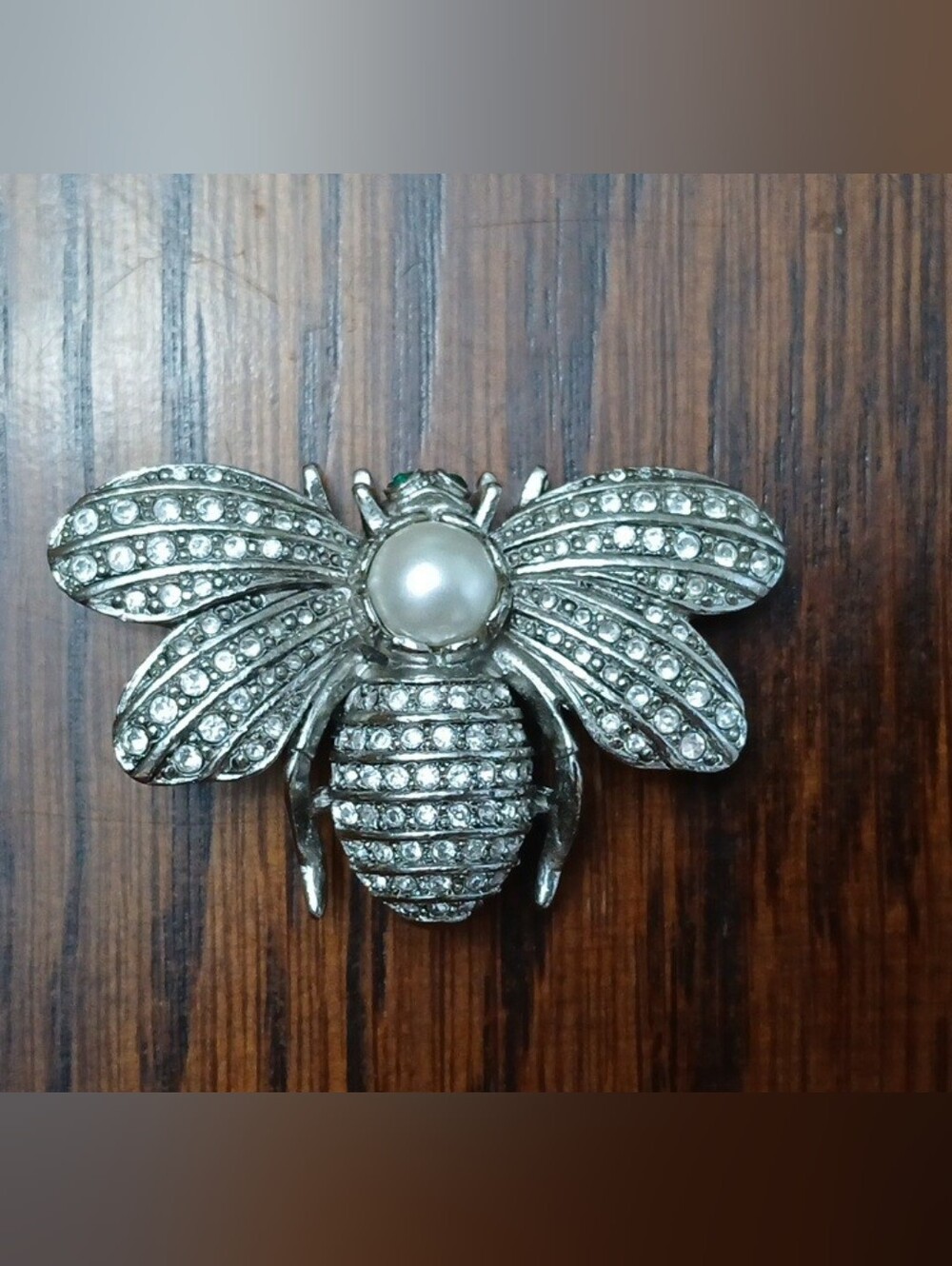 Vtg Joan Rivers In Memory Bee Brooch Silvertone Rhinestone Pearl Signed